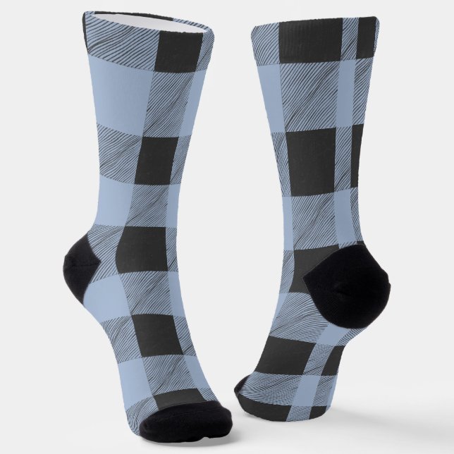 Blue and Black Buffalo Plaid Socks (Angled)