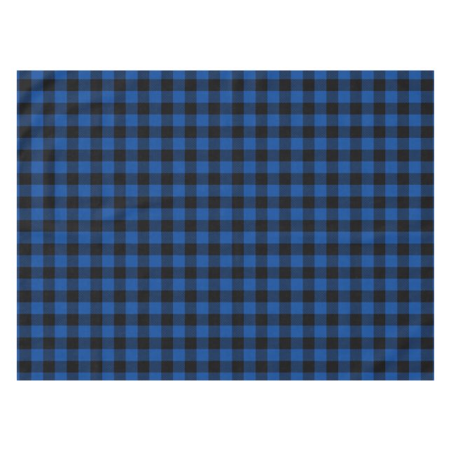 Blue and Black Buffalo Plaid Tablecloth (Front (Horizontal))