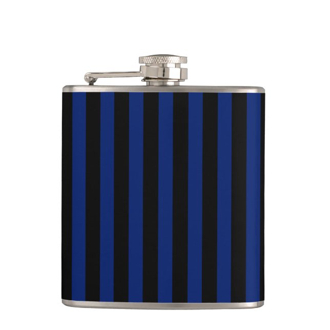 Blue and black candy stripes hip flask (Front)