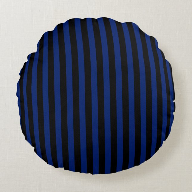 Blue and black candy stripes round cushion (Front)