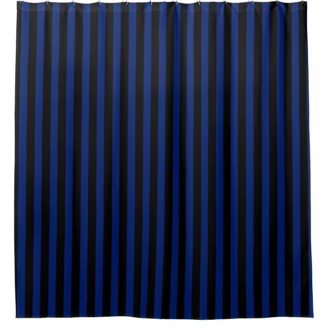 Blue and black candy stripes shower curtain (Front)