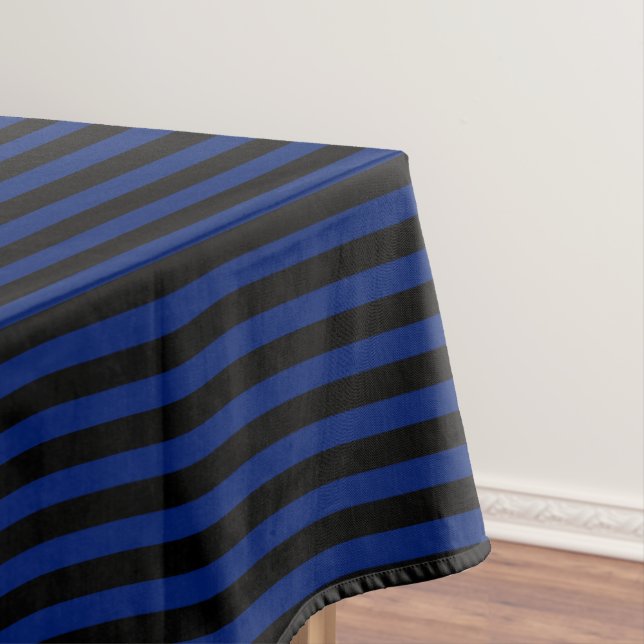 Blue and black candy stripes tablecloth (In Situ)