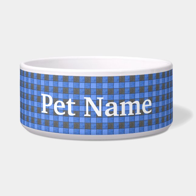 Blue and Black Check Pet Bowl - Custom (Front)