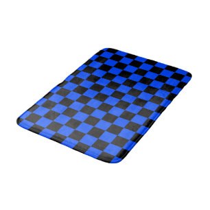 Blue and black checkerboard pattern bath mat