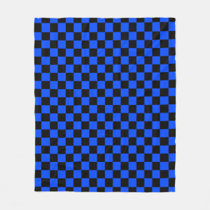 Blue and black checkerboard pattern fleece blanket