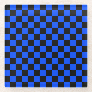 Blue and black checkerboard pattern glass coaster