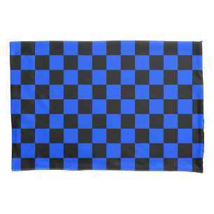 Blue and black checkerboard pattern pillowcase