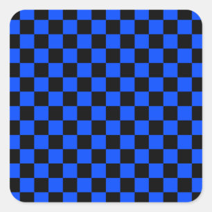 Blue and black checkerboard pattern square sticker