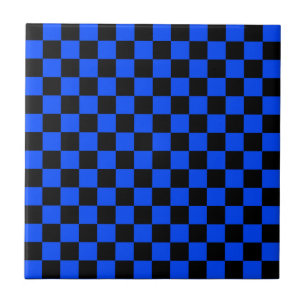 Blue and black chequerboard pattern ceramic tile