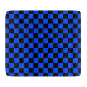 Blue and black chequerboard pattern cutting board