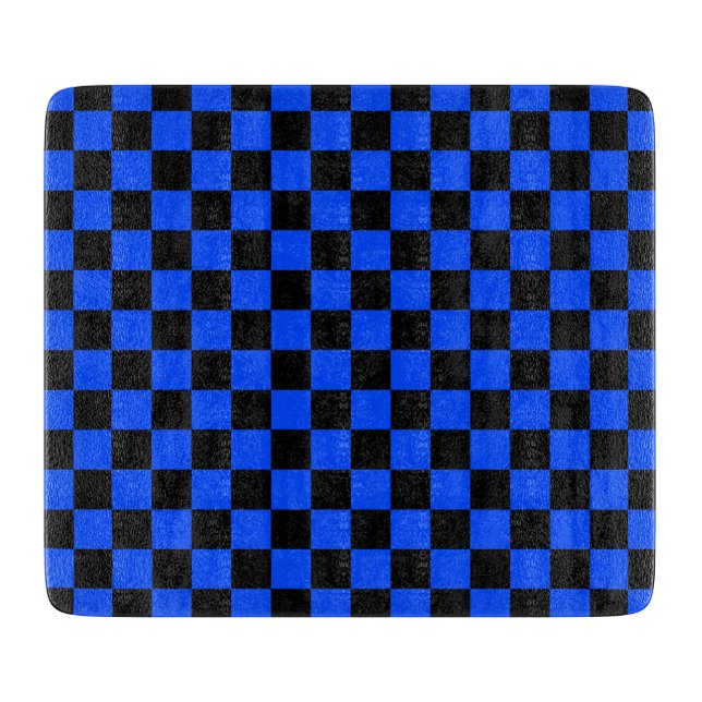 Blue and black chequerboard pattern cutting board (Front)