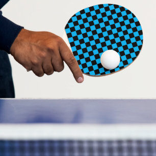 Blue and Black Chequered Print Ping Pong Paddle
