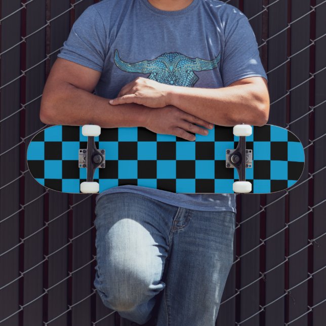 Blue and Black Chequered Print Skateboard (Outdoor 3)