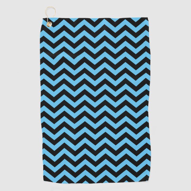 Blue And Black Chevron Pattern Golf Towel (Front)