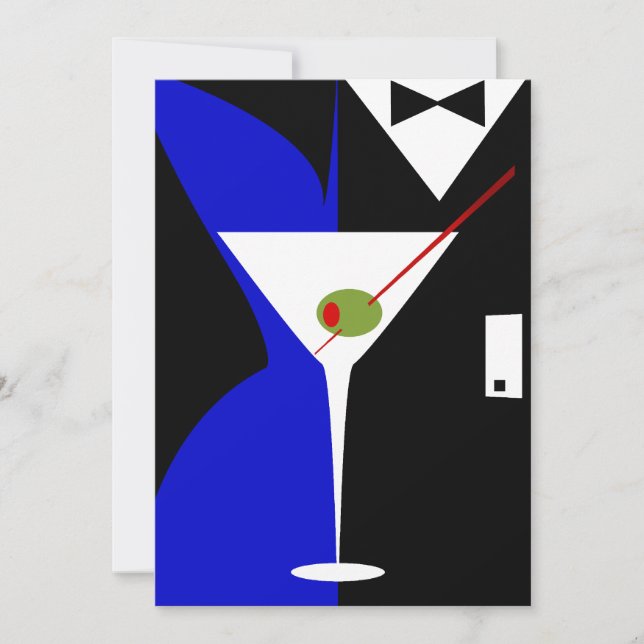 Blue and Black Classy Martini Cocktail Invitation (Front)
