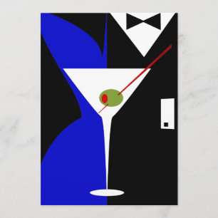 Blue and Black Classy Martini Cocktail Invitation