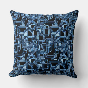 Blue and Black Computer Circuits Cushion