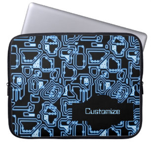 Blue and Black Computer Circuits Laptop Sleeve