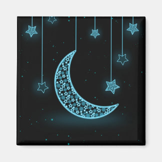 Blue and Black Crescent Moon and Stars Magnet