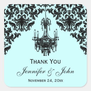 Blue and Black Damask Chandelier Favour Sticker