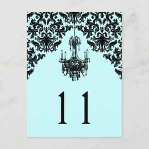 Blue and Black Damask Chandelier Table Number Postcard