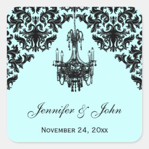 Blue and Black Damask Chandelier Wedding Sticker
