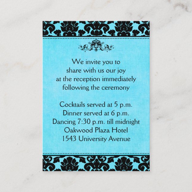 Blue and Black Damask on Linen Enclosure Card (Front)