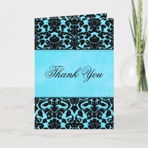 Blue and Black Damask Thank You Card
