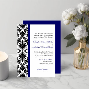 Blue and Black Damask Wedding Invitation