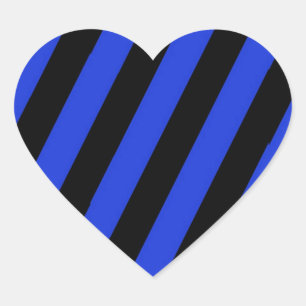 blue and black diagonal stripes heart sticker