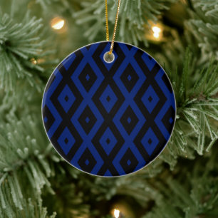 Blue and black diamond pattern ceramic ornament
