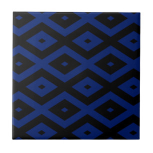 Blue and black diamond pattern ceramic tile