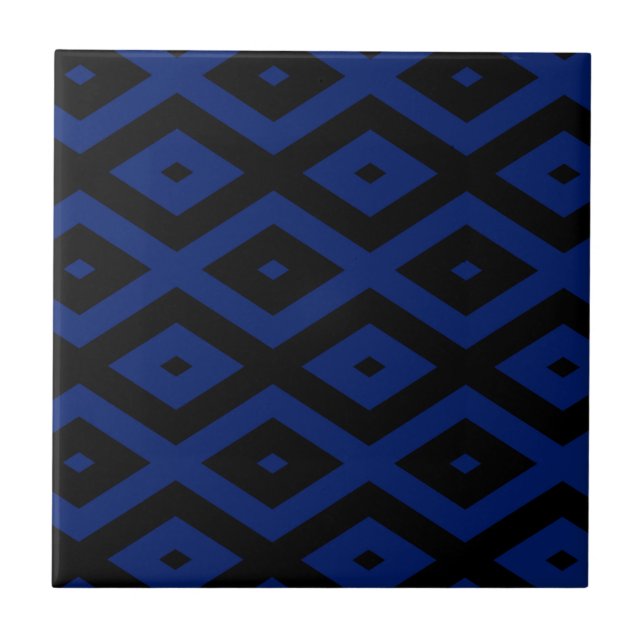 Blue and black diamond pattern ceramic tile (Front)