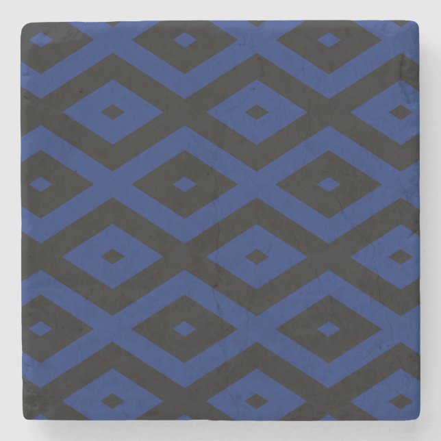 Blue and black diamond pattern stone coaster (Front)