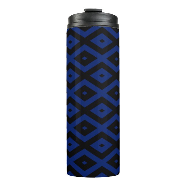 Blue and black diamond pattern thermal tumbler (Front)