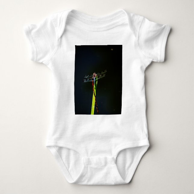 Blue and black  Dragonfly on green and red grass Baby Bodysuit (Front)