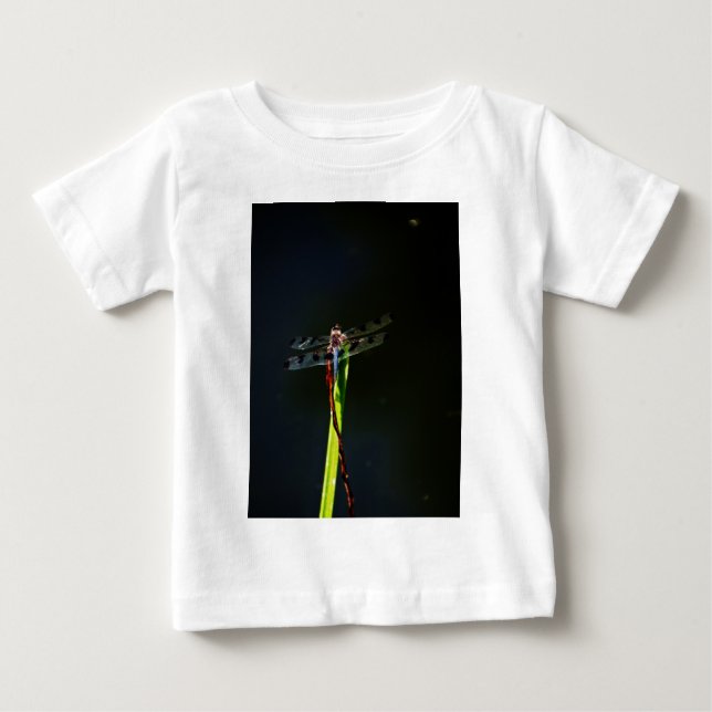 Blue and black  Dragonfly on green and red grass Baby T-Shirt (Front)