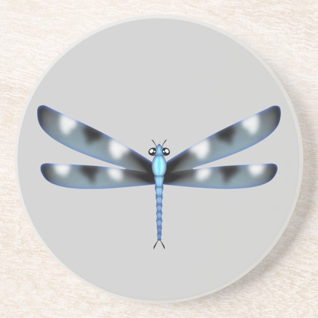 Blue and Black Dragonfly Sandstone Drink Coaster (Front)