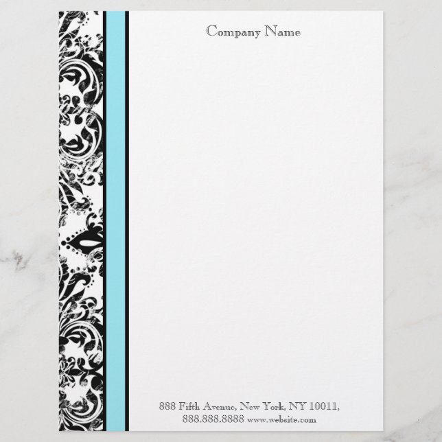 Blue and Black Elegant Damask Letterhead (Front)