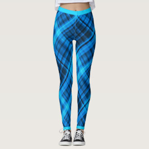 Blue And Black Fashion Diagonal Madras Pattern Leggings