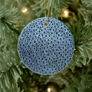Blue and Black Fish Print Ceramic Ornament