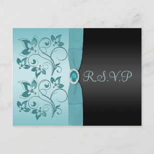 Blue and Black Floral R.S.V.P Postcard