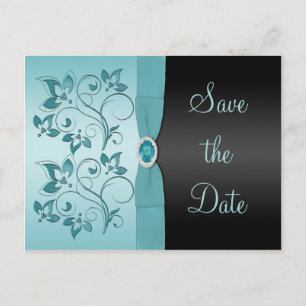 Blue and Black Floral Save the Date Postcard