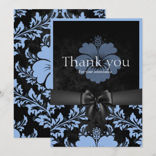 Blue and black floral thank you card