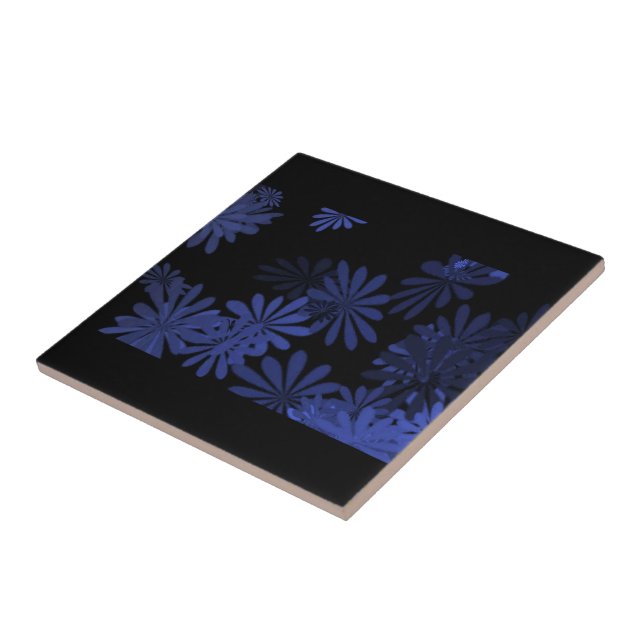 Blue and Black Flower Design Ceramic Tile (Side)