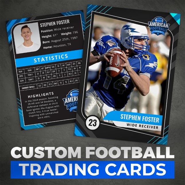 Blue and Black Football Trading Card with Stats (Creator Uploaded)