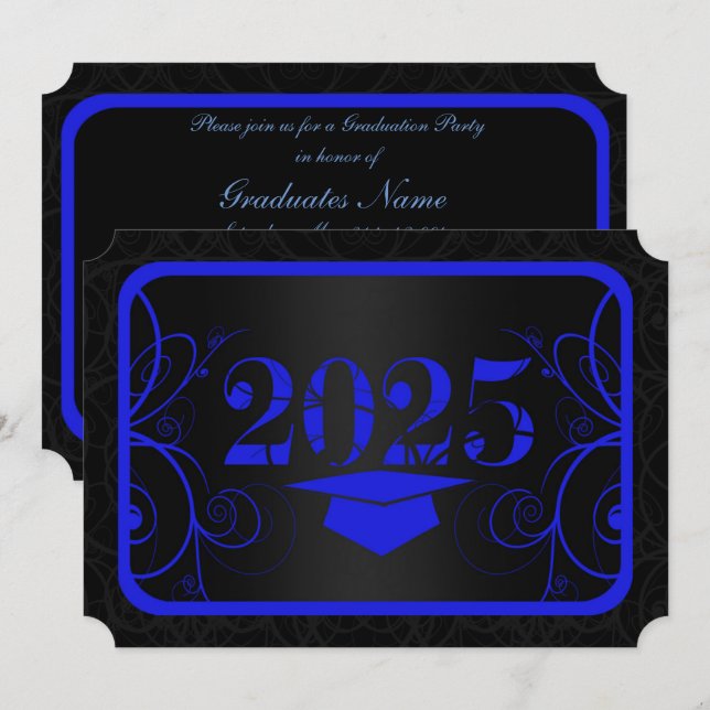 Blue and Black Frame Graduation Party Invitation (Front/Back)