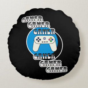 Blue and Black Gamer   Video Controller Round Cushion