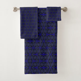 Blue and black geometric pattern. bath towel set