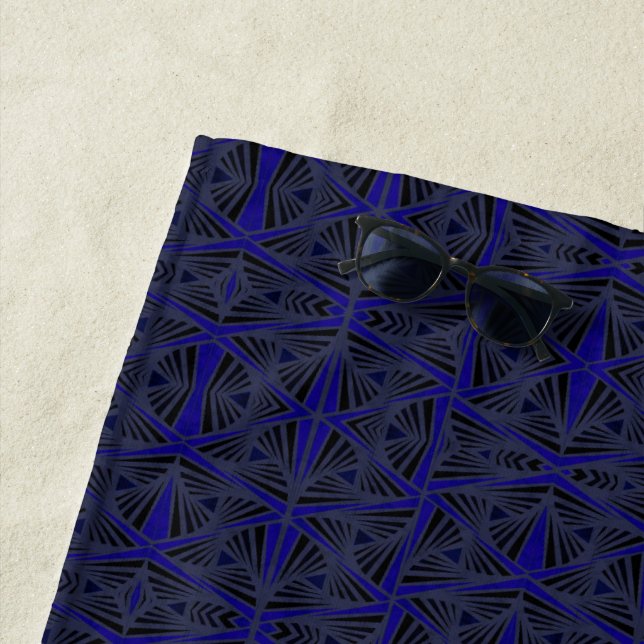 Blue and black geometric pattern. beach towel (In Situ)